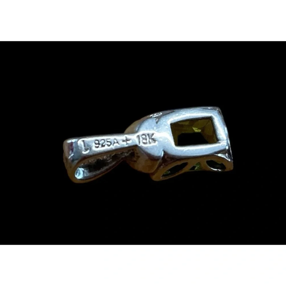 Vintage 1980-1990s Peridot Pendant & Earrings 18K Gold and 925 Sterling Settings - Picture 5 of 5